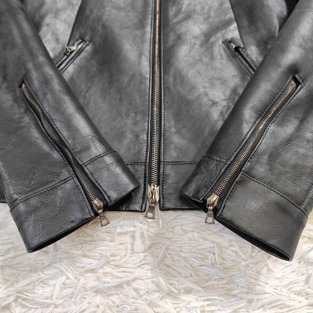 【廃盤】wjkブラックレザーシングルライダースジャケット　牛革　M