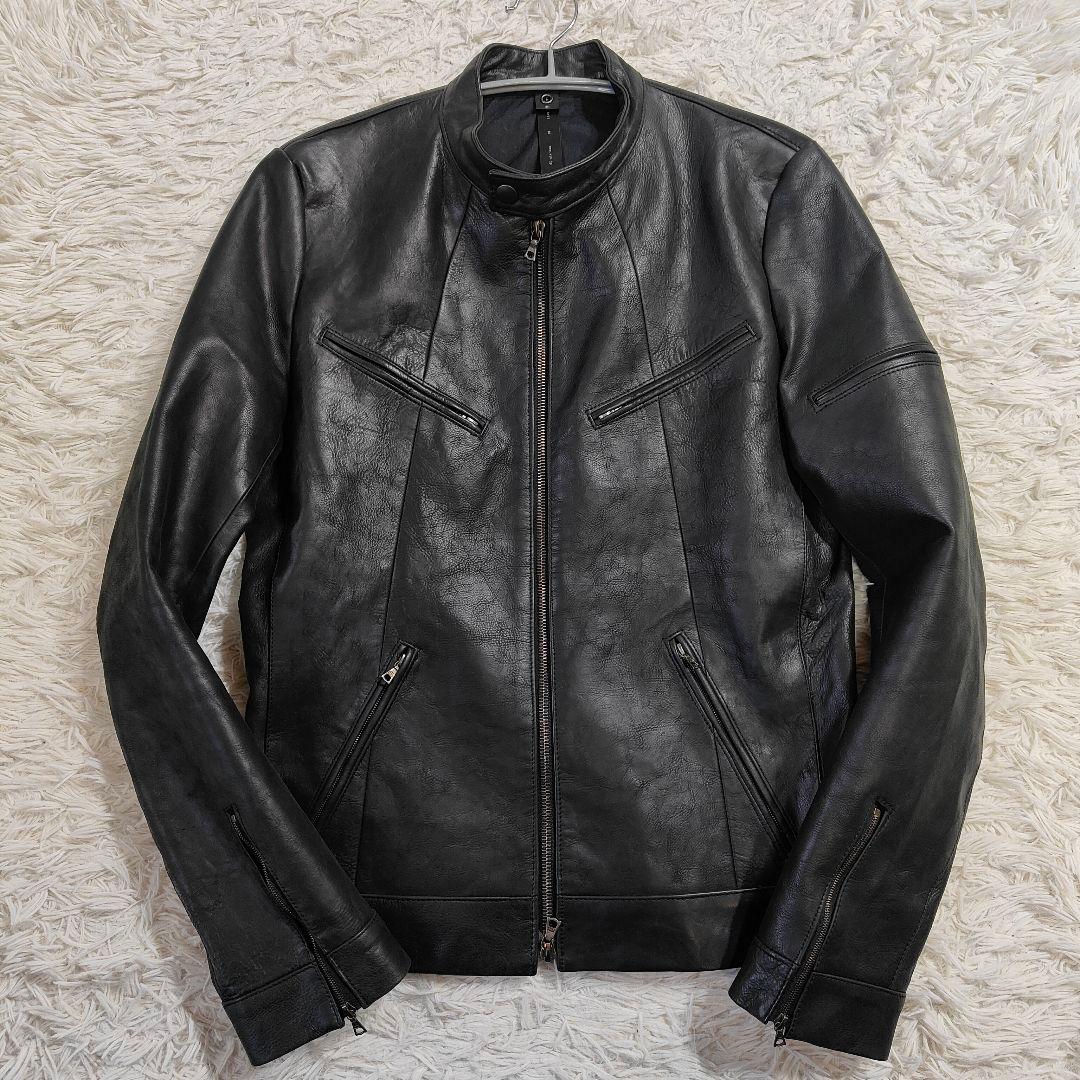 【廃盤】wjkブラックレザーシングルライダースジャケット　牛革　M