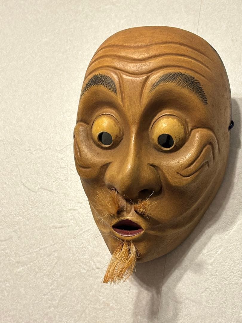 狂言面 空吹 うそぶき 木彫り面