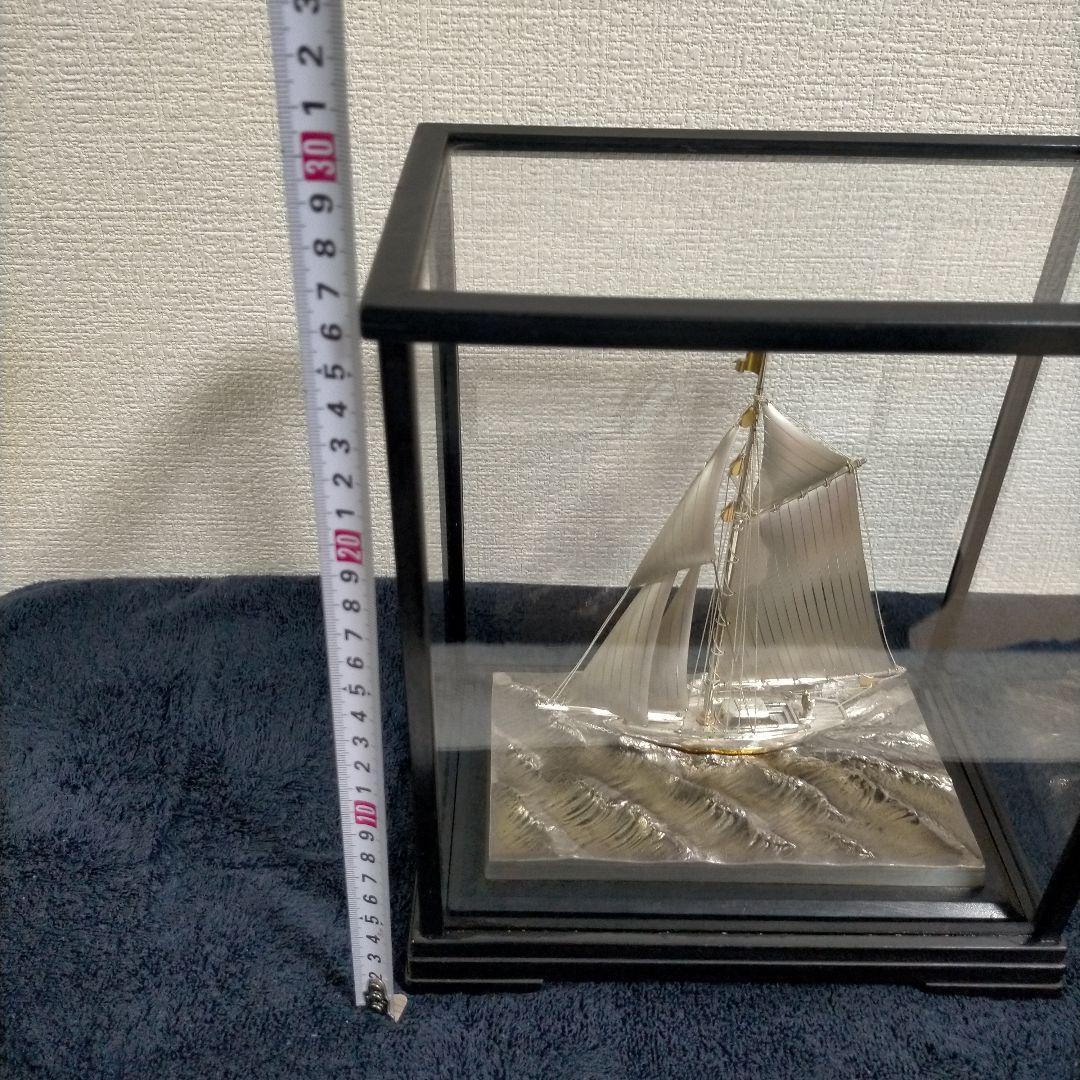 金属製 帆船模型 木製台座付き