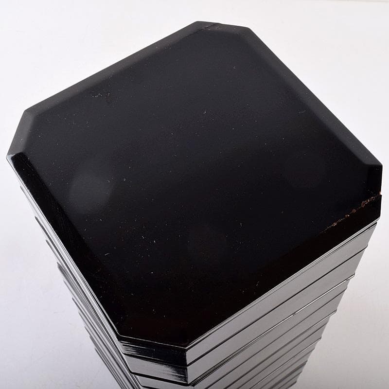 輪島塗　八幡宗豊造　黒漆　縁高重　五段　共箱　V　R8985B