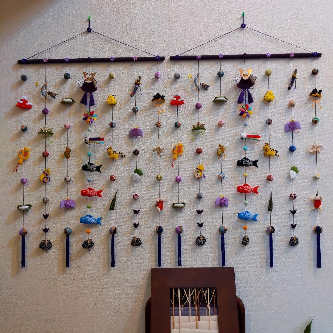 ちりめん細工　おひな様壁掛け下げ飾り(大) 端午の節句壁掛け下げ飾り(大)2点