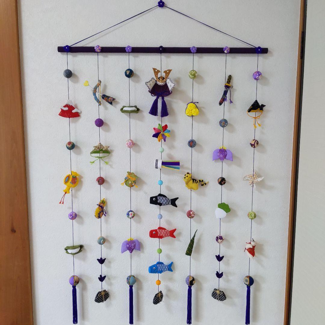 ちりめん細工　おひな様壁掛け下げ飾り(大) 端午の節句壁掛け下げ飾り(大)2点