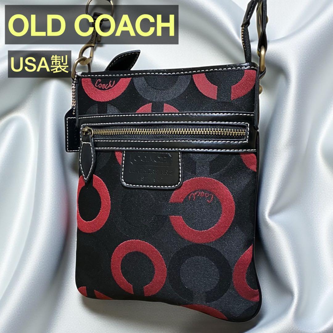 美品✨USA製 OLD COACH ショルダーバッグ 10126 黒 赤 レザー