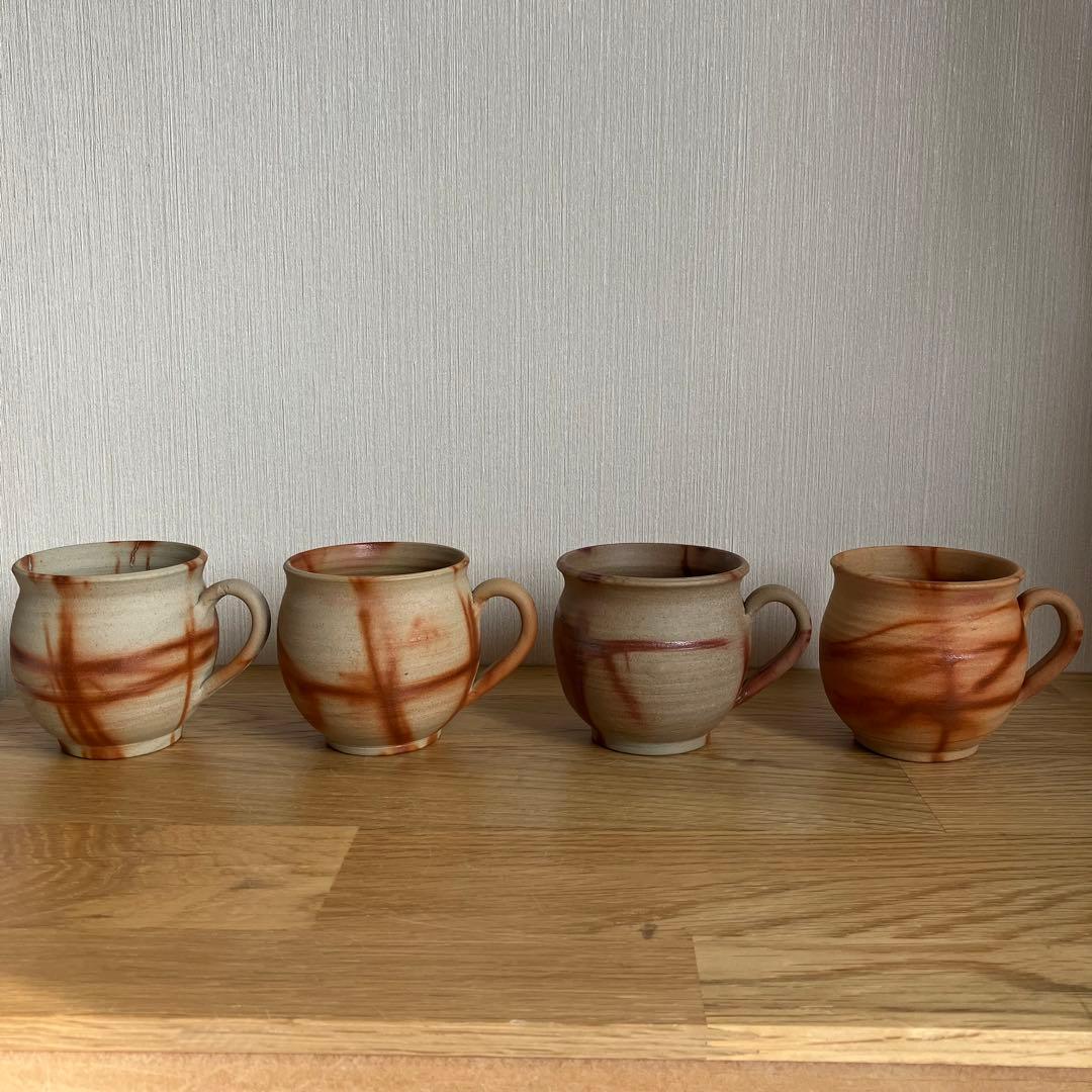 備前焼　カップ&ソーサー　4組　火襷