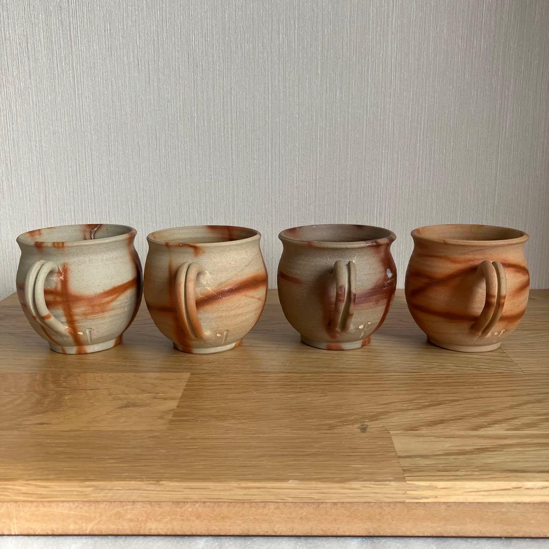 備前焼　カップ&ソーサー　4組　火襷