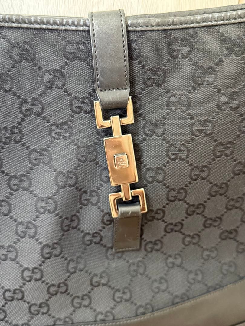GUCCI ワンショルダーバッグ　ジャッキー　GG柄　キャンバス　黒　レザー