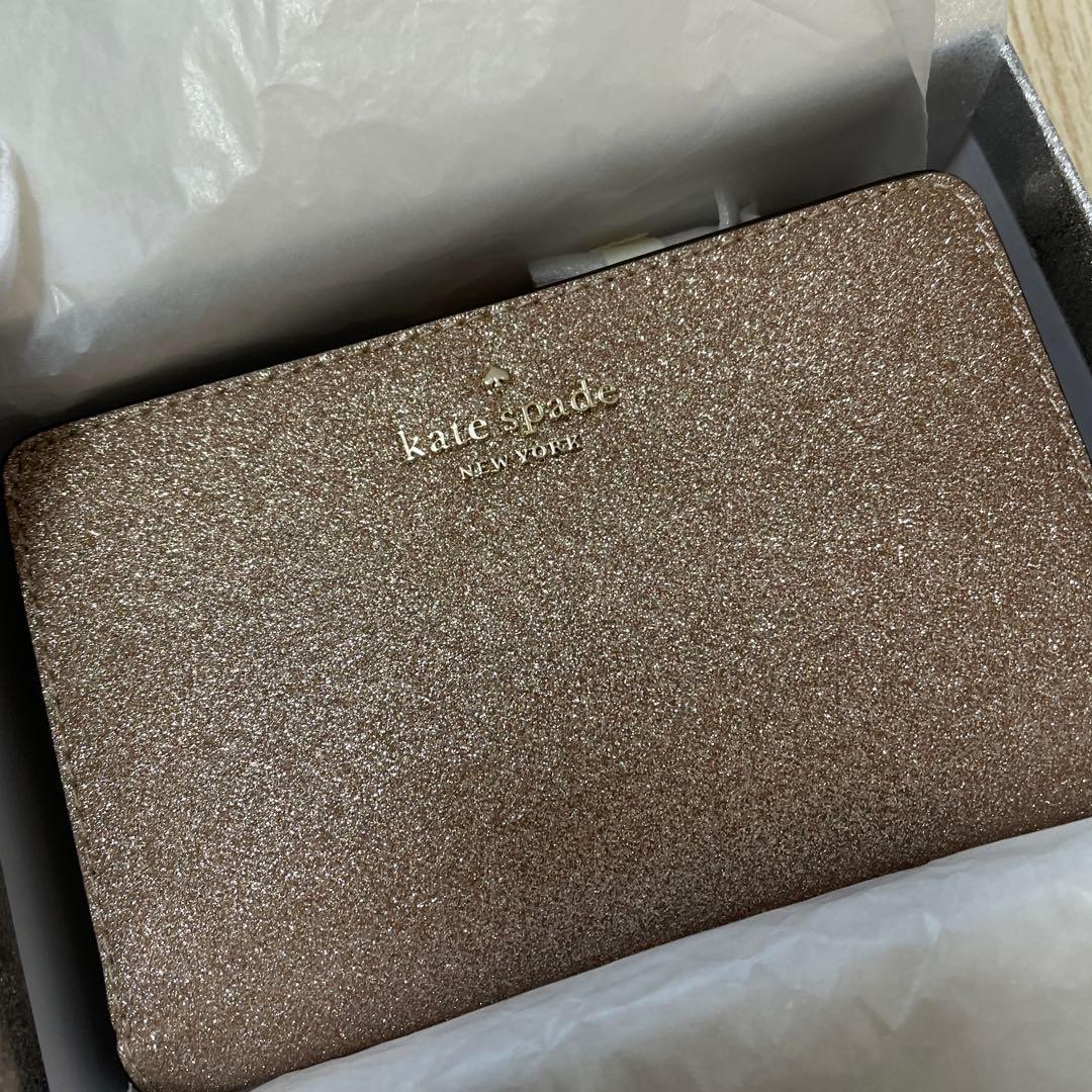 kate spade グリッター　ローズゴールド 二つ折り財布