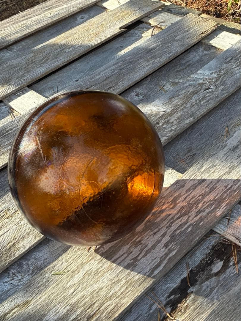 琥珀色　ガラス浮き玉　特大サイズ直径約40cm ヘソ無し　レアカラー