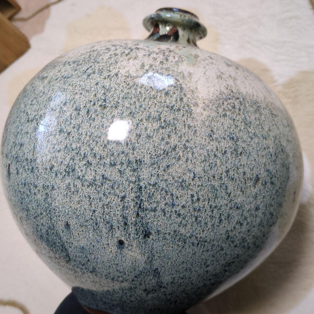 青緑色の陶器花瓶 木箱付き小石原焼