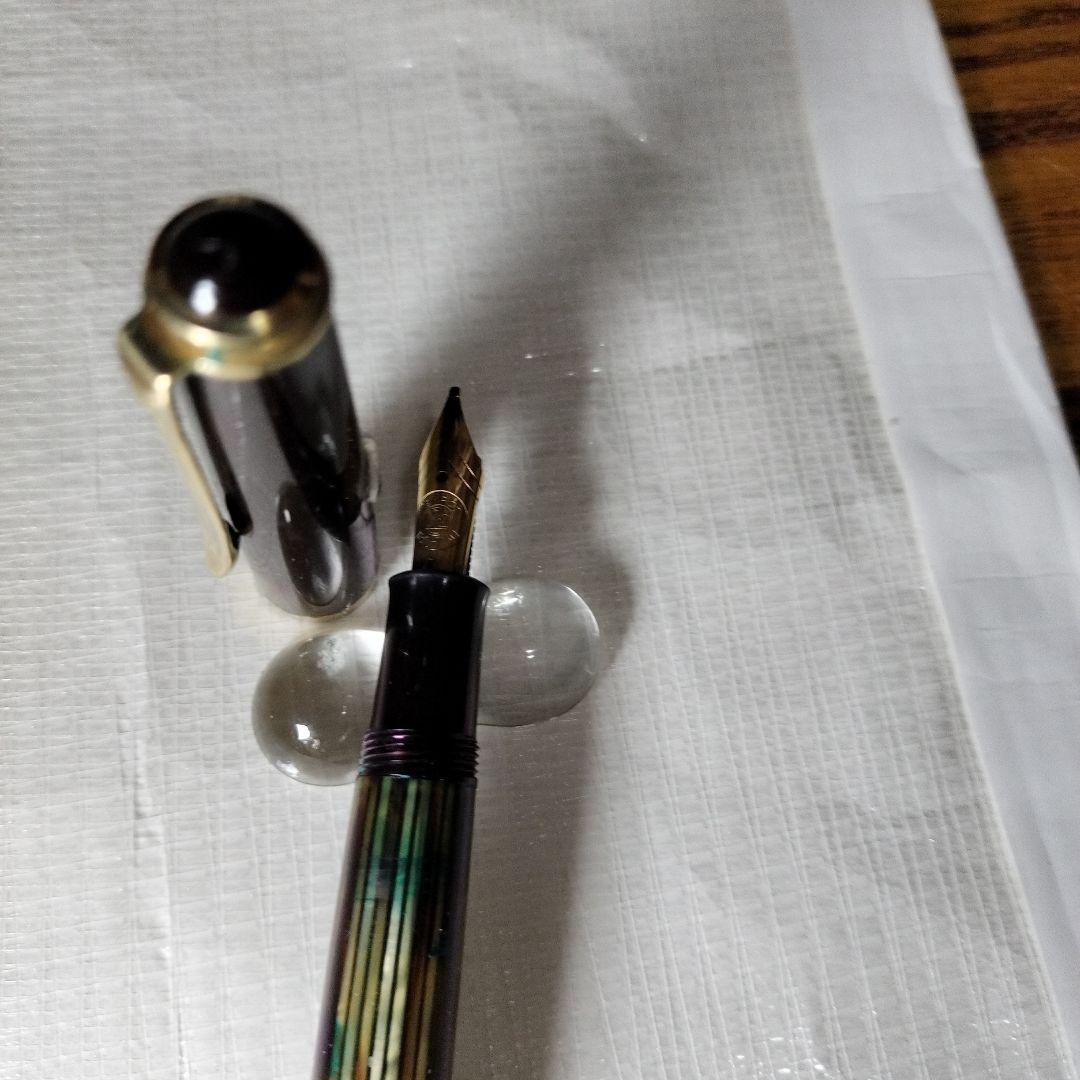 Pelikan400茶縞18K750万年筆字幅B吸入式