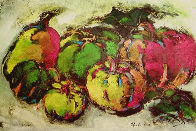 油絵 絵 絵画 インテリア 額付(白) uF6-061404 静物 かぼちゃ