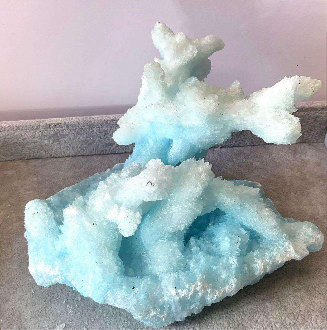 T991-2アクアマリン水晶結晶　原石ジオードクラスター　天然石