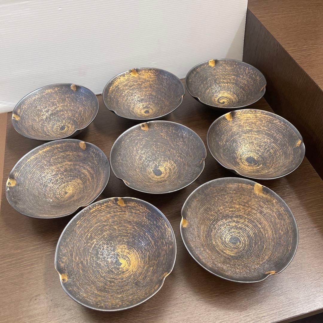 金彩黒茶碗　8個セット