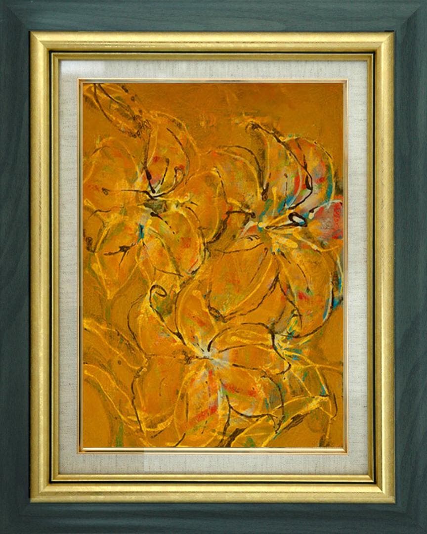 油絵 菅家令子 絵 絵画 インテリア 額付(銀) F4-090316 花 ゆり