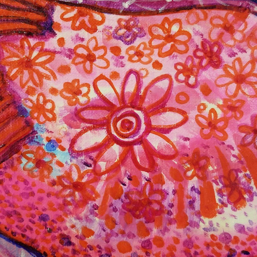 油絵　専用　お花の模様がある鳥の親子