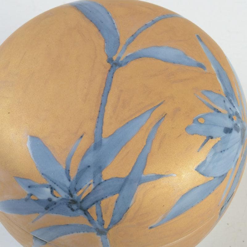 茶道具　染付金彩　りんどう図　御薄器　在銘　共箱　V　9482