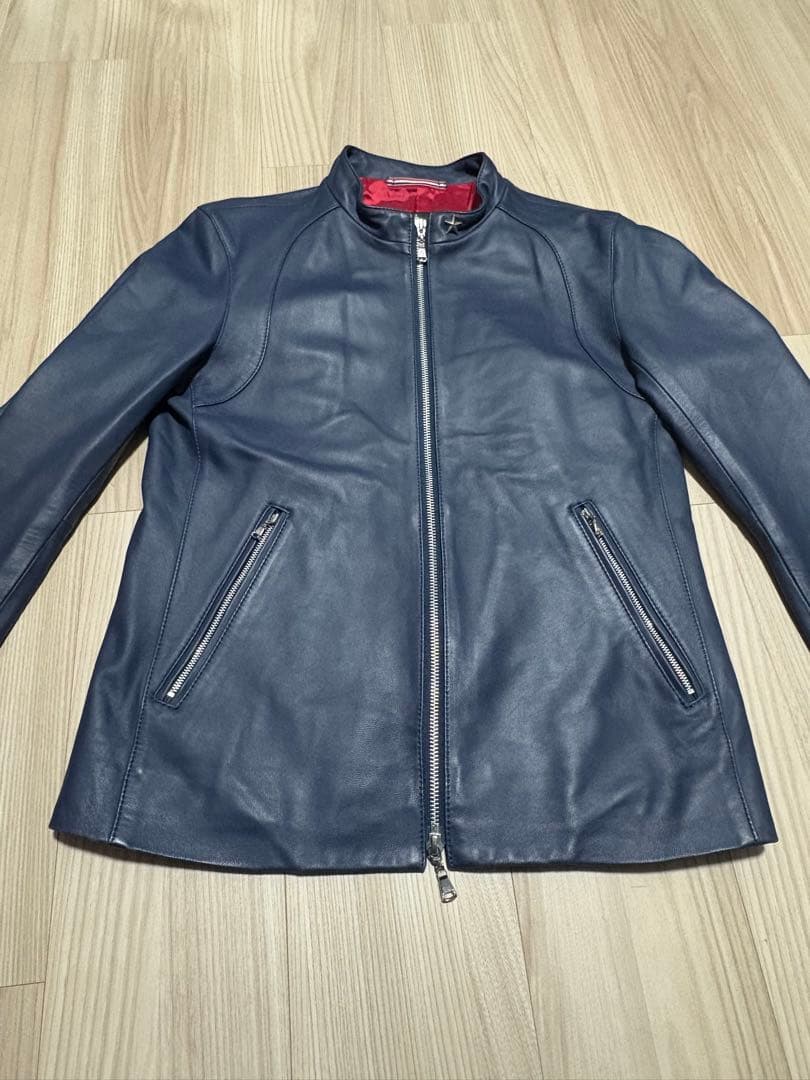 GUILD PRIME 羊革 シングルライダースジャケット レザー ブルー　青