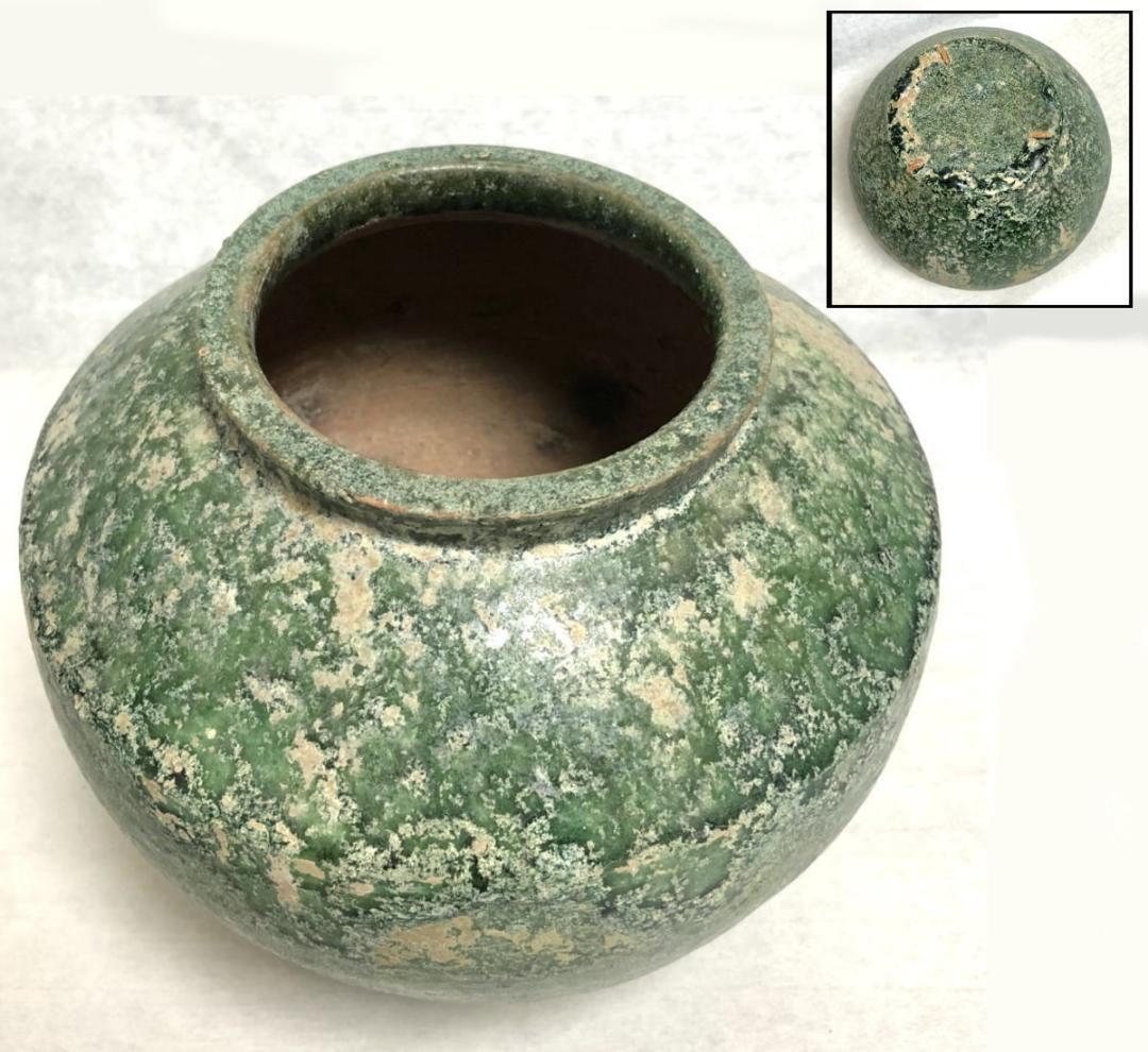 中国・後漢時代 1世紀 漢緑釉 緑釉壷 伝世品焼物 保証 ウブ品 WWTT204