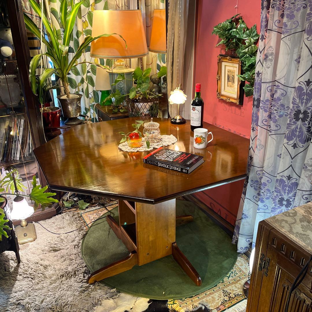 Sale ヴィンテージ オーク　８角　収納付き　ラウンドテーブル