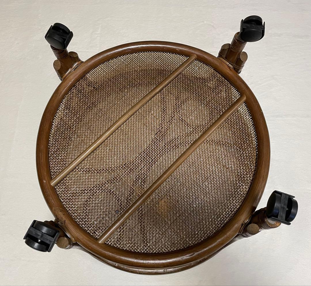 ラタン キャスター付き ガラステーブル コーヒーテーブル アジアン ビンテージ