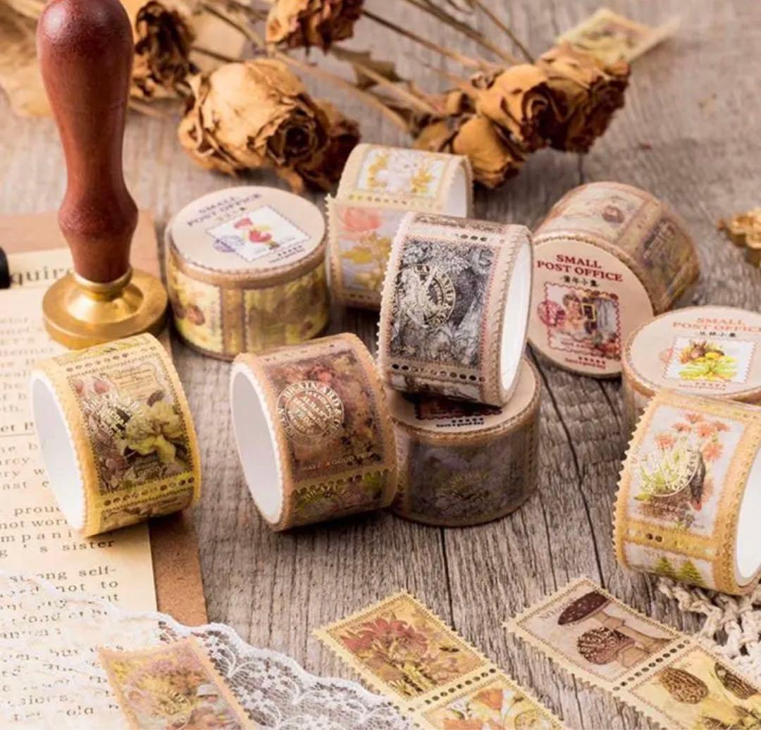 W1605.箔押しヴィンテージスタンプ マスキングテープ 8種セット