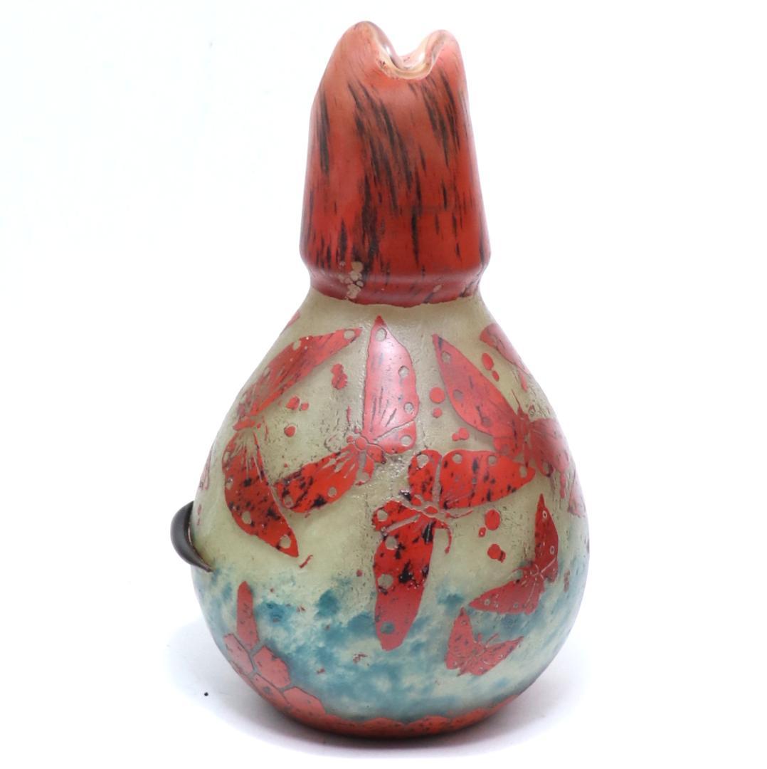 シュナイダー兄弟!! 1920年頃 多層多色被せ蝶文カメオ彫り 大型水差し