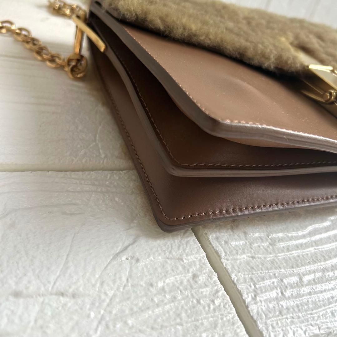 【美品】ZANCHETTI ショルダーバッグ ブラウン ファー ゴールドチェーン