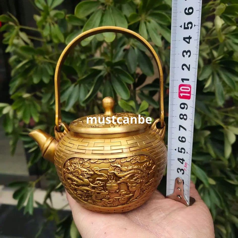 銅 細工 龍鳳提梁徳利 茶壺 茶道具 装飾品 工芸品 美術品 置物
