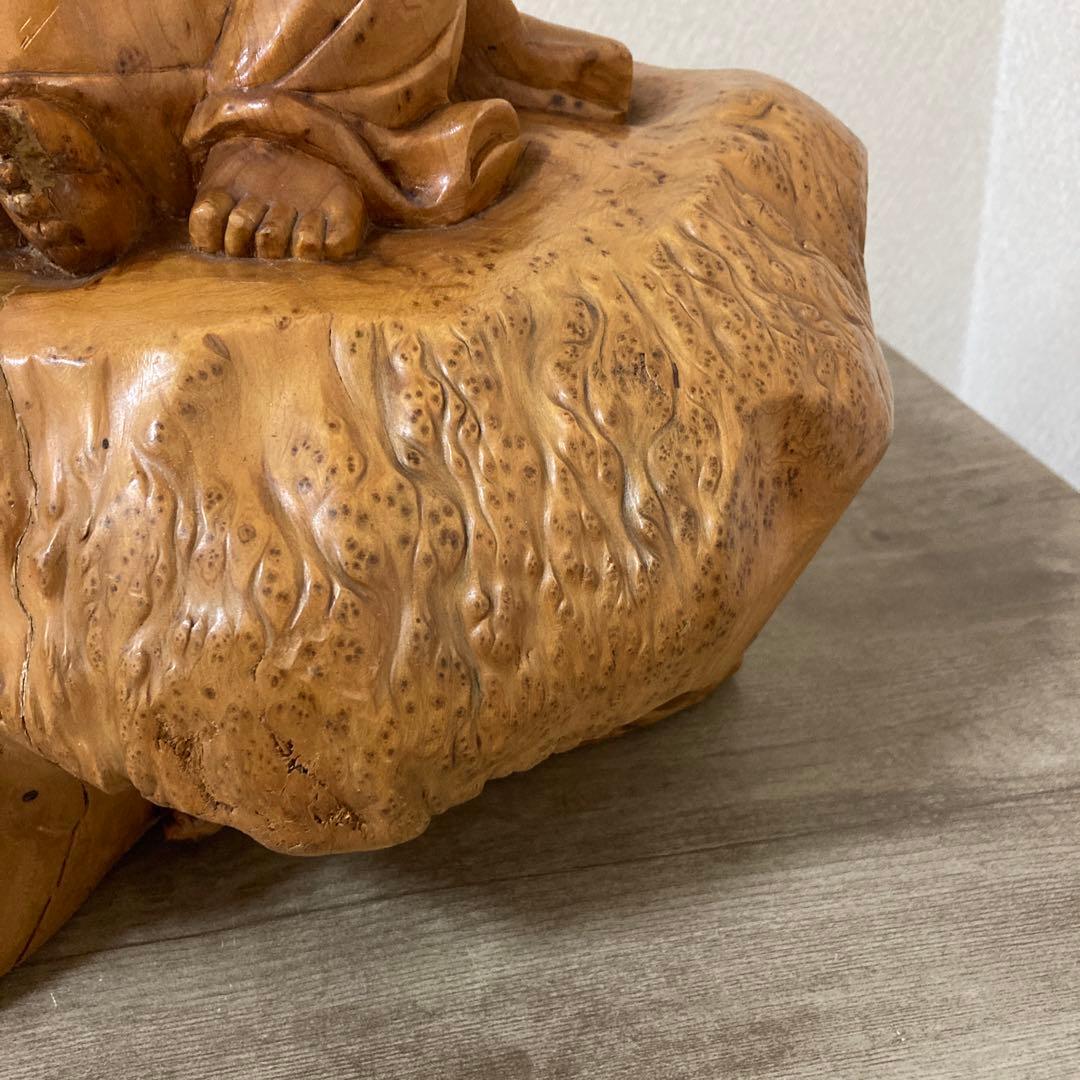 大型　天然木　木彫り　七福神　布袋様　中国美術　置物〈検 オブジェ　 仏像　瘤木