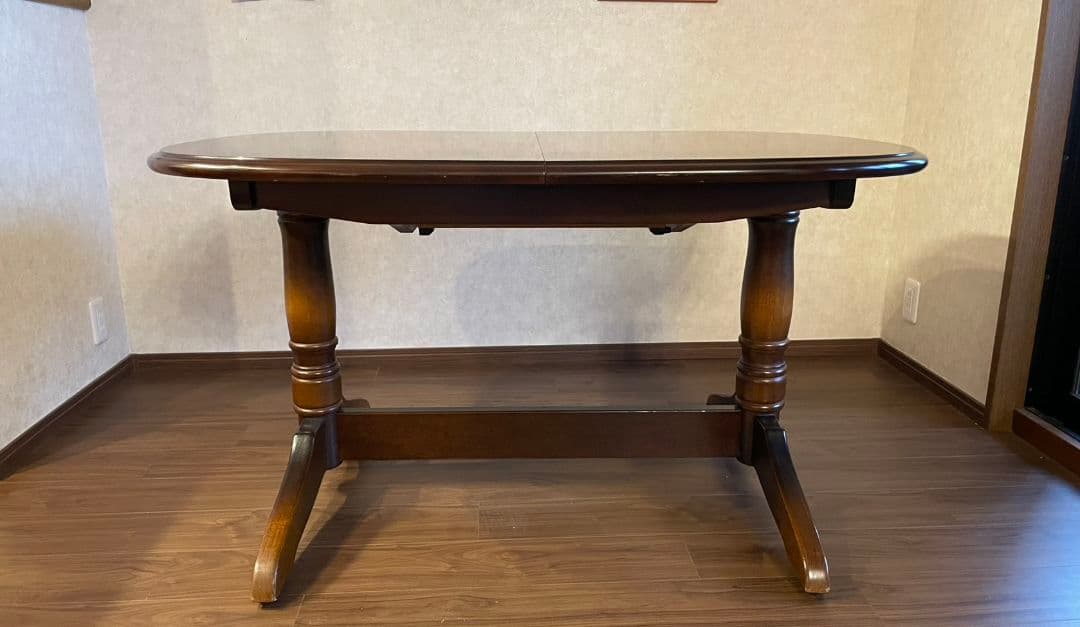 【飛騨家具】キツツキ　木製 楕円形 伸縮式テーブル