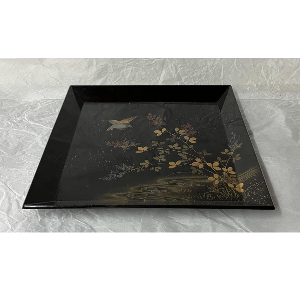 F1405 中村宗哲 蒔絵 四方盆 共箱 木製 蒔絵盆 香盆 茶道具