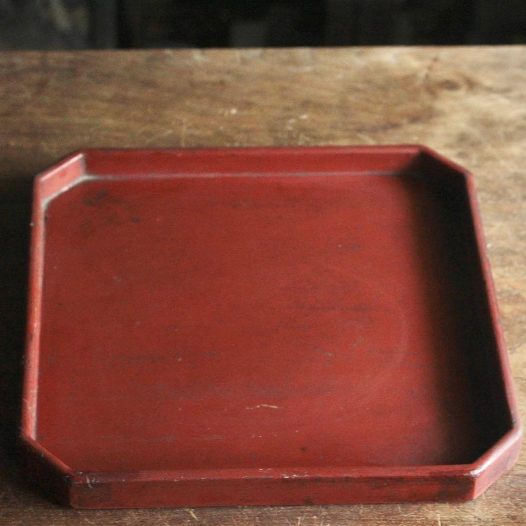 隅切 折敷 朱塗り 盆 古美術 古道具 アンティーク 盆 折敷盆