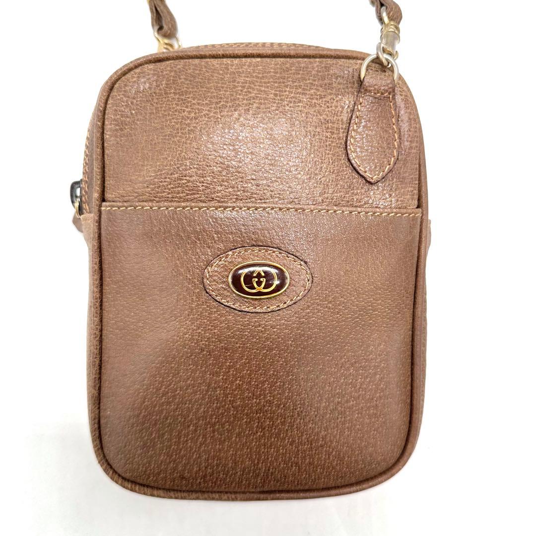 美品 OLD GUCCI ショルダーバッグ インターロッキング ヒステリア 茶