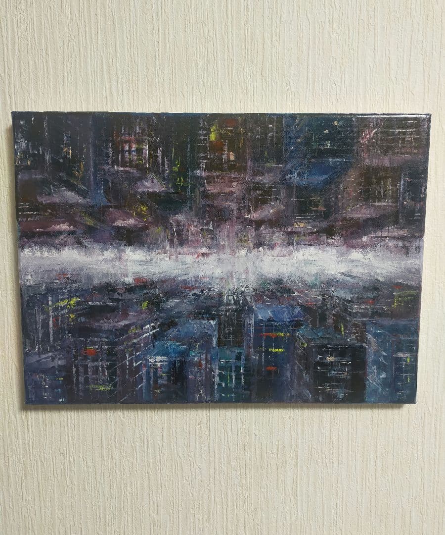 抽象都市風景 油彩画　F4号