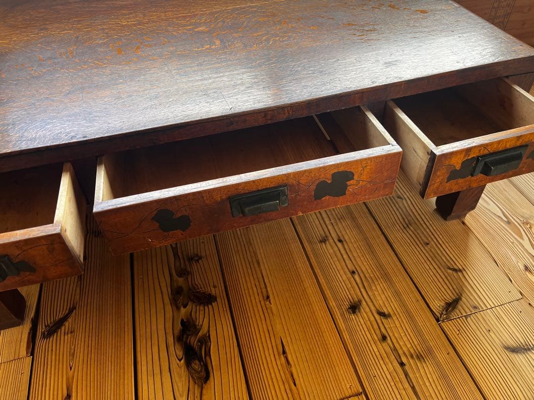 古い木製文机 3引き出し TVテレビ台アンティークヴィンテージ昭和レトロ古道具