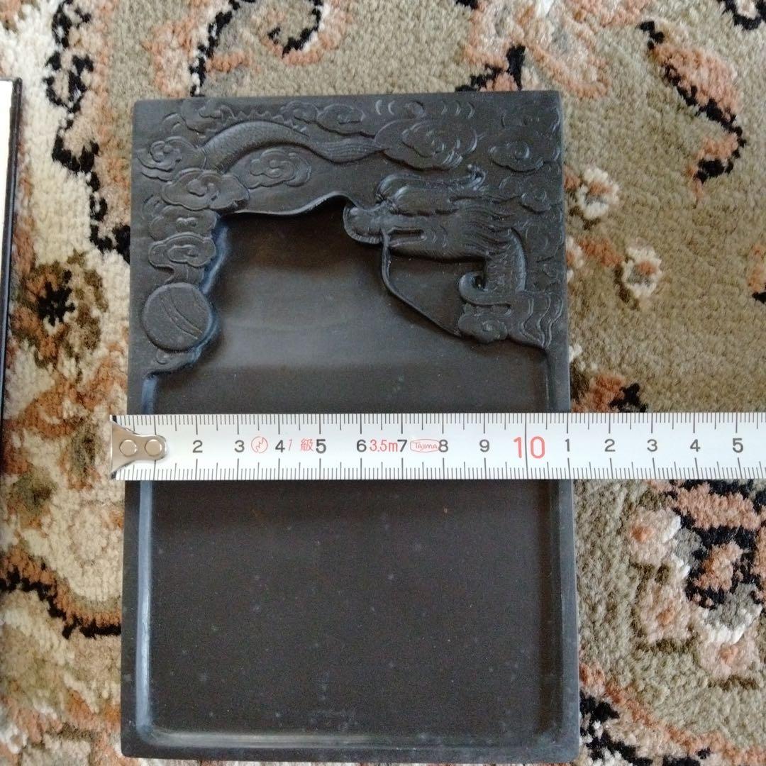 旧蔵した貴重中国骨董【歙州龍尾金星古硯】細工精密龍雲彫刻最高級漆塗り漆器硯箱付き