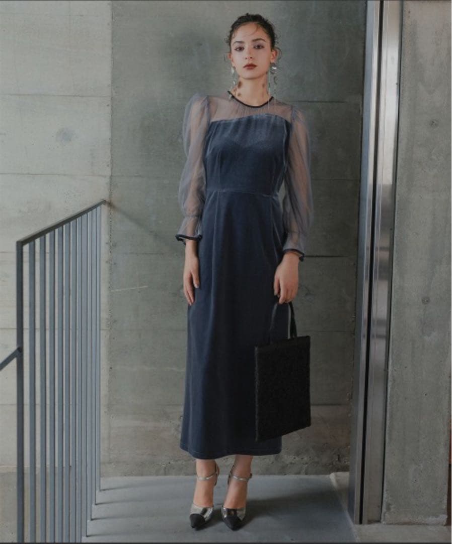 アシメデザインベロアワンピースドレス〔Callarus〕