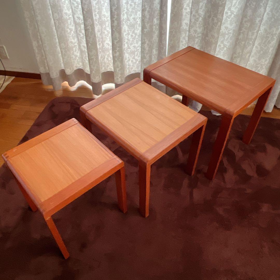 珍品】ネストテーブル 収納式机 ヴィンテージ チーク材 3台 木組み 組子