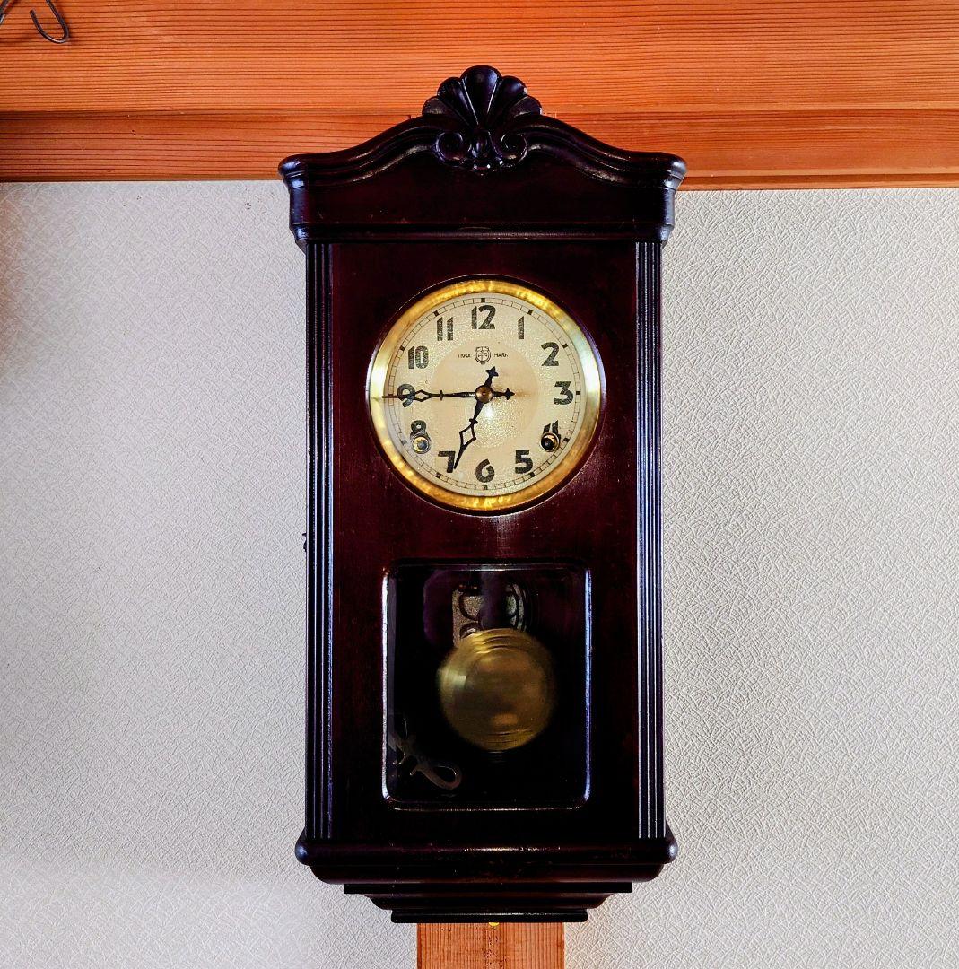 〈完動・美品〉フクロ時計社　宮型ゼンマイ式振り子時計　ボンボン時計古時計