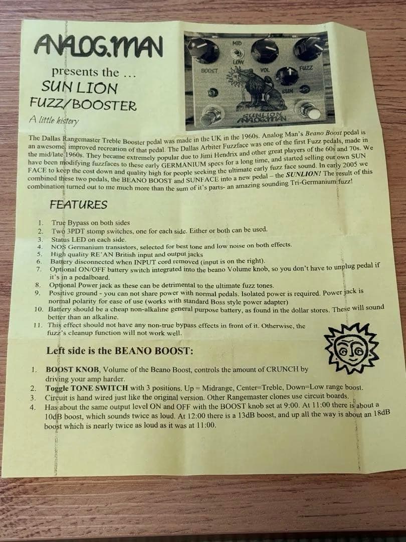 【希少】ANALOG.MAN SUN LION FUZZ BOOSTER