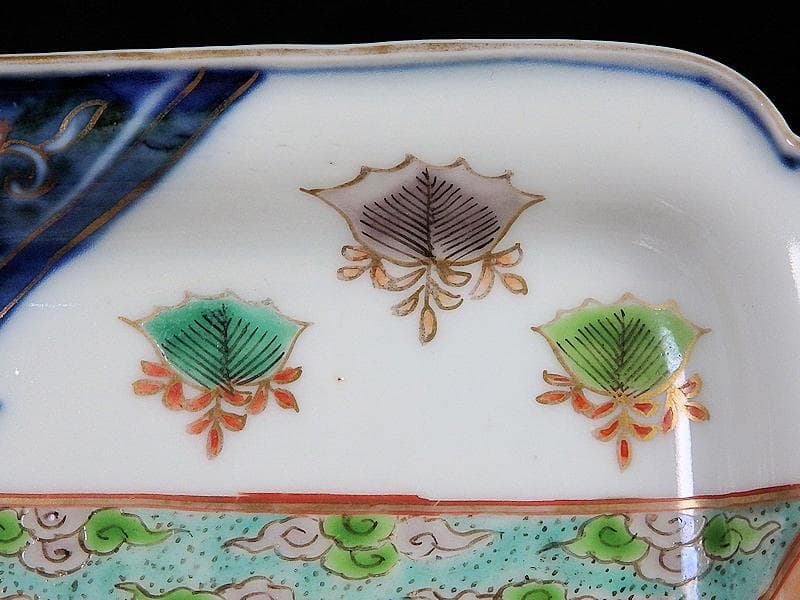 古伊万里　金襴手　桐に鳳凰　団龍紋に花の図　長角皿　289AS-BQs