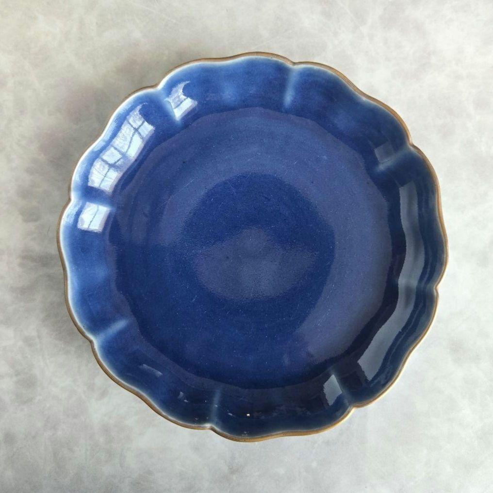 無傷　古伊万里　染付　4寸皿　鍔　江戸時代　陰陽　アンティーク　金継ぎ　金直し