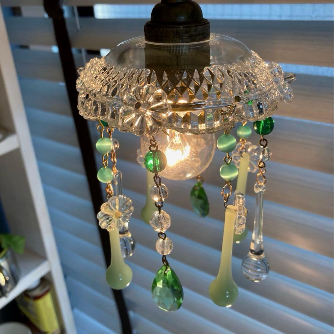 ミニシャンデリア　（メロンドロップ）1920年　フランスアンティーク　シェード