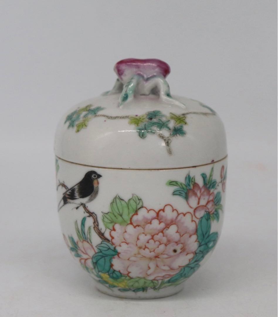 中国　粉彩　花鳥紋茶入　洪憲年製　送料込み0930