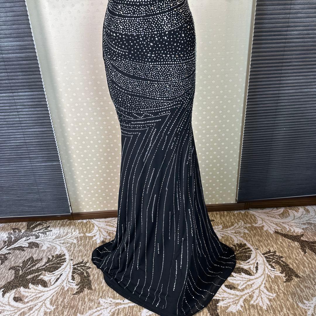 ブラック ストーン装飾 タイトフィットドレス