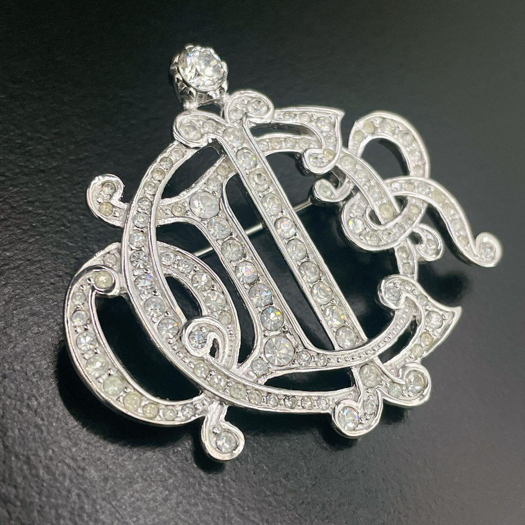 オールド　ディオール　エンブレムロゴ　ピンブローチ　コサージュ　ストーン付