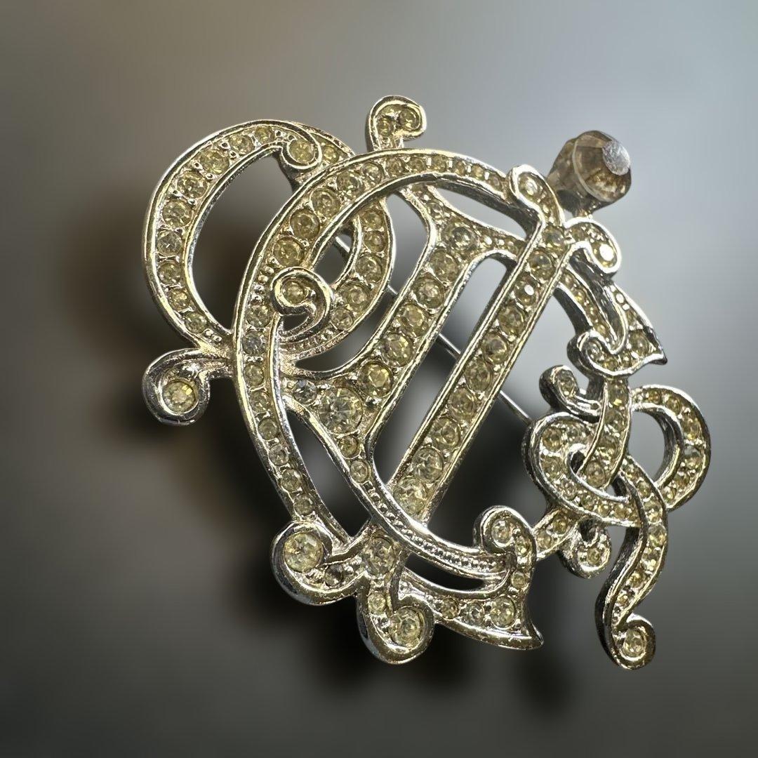 【vintage】ディオール　ラインストーン　エンブレム　ロゴブローチ