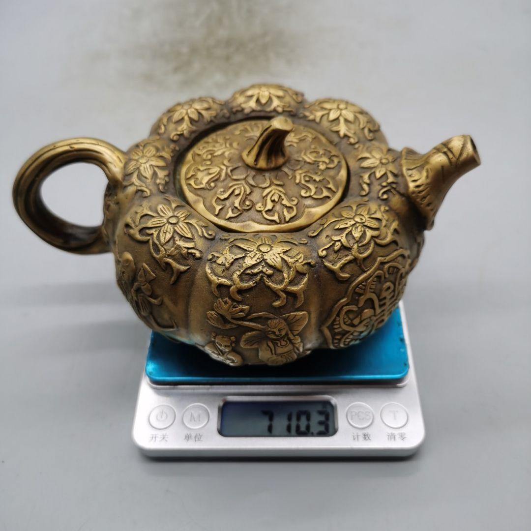 銅製 八仙提手茶壺 茶道具 香道具 装飾品 工芸品 美術品 置物