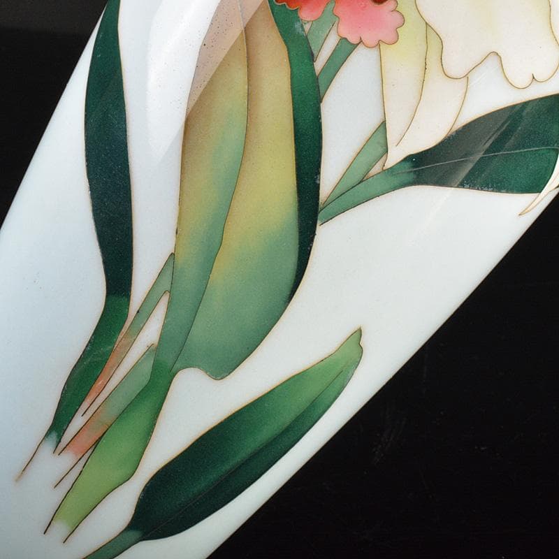 七宝焼　安藤七宝店　百合文　花瓶　唐木台付　C　6287